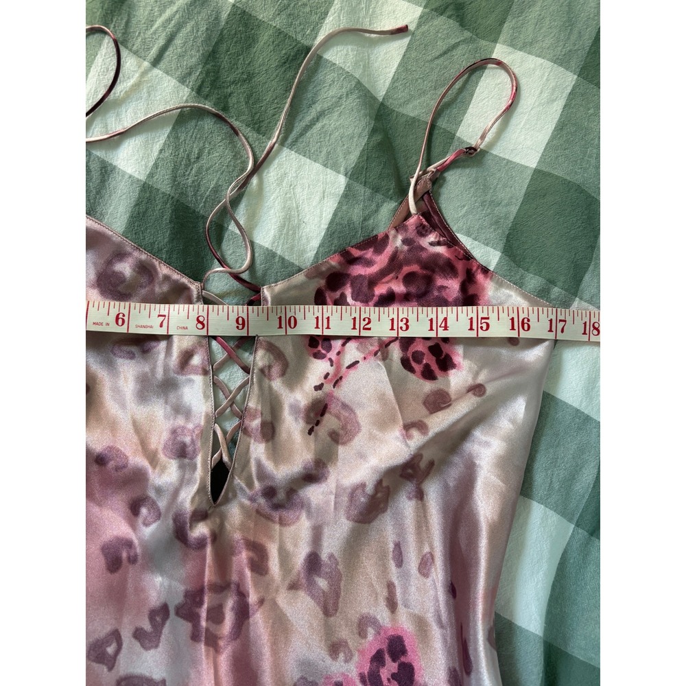 Y2K La Senza Lingerie Pink Leopard Satin Lace Up Maxi Slip Dress Womens Medium - Picture 7 of 9